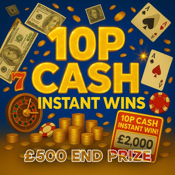 10p Cash Only Instant Wins - £500 End Prize - Win Up To £2k Instantly